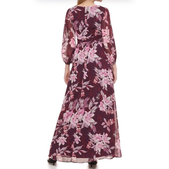 NWT Jessica Howard Burgundy Pink Floral Maxi Dress‎ 16W, WeddingElegant MSRP$169 - Picture 3 of 12